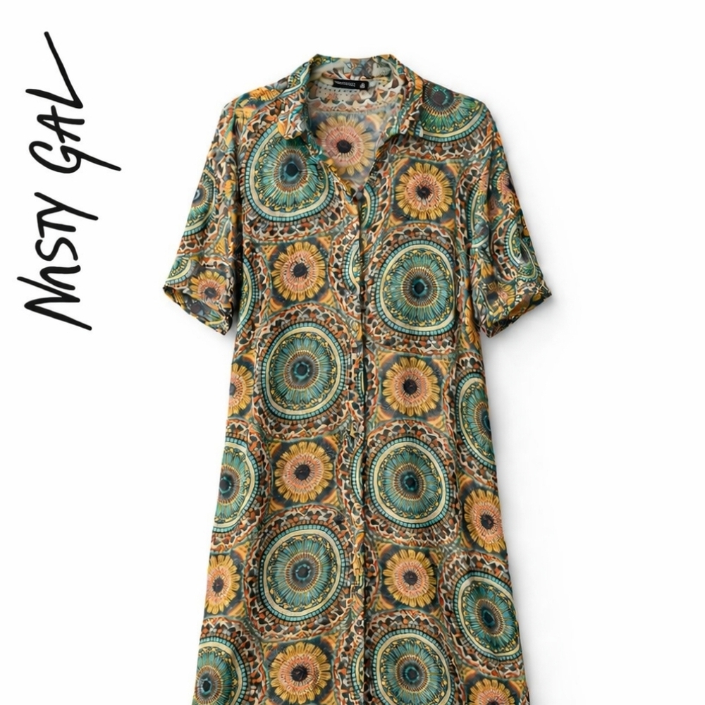 Nasty Gal Collection Mandala Evil Eye Print Maxi Dress Cover Up Size 10 Boho